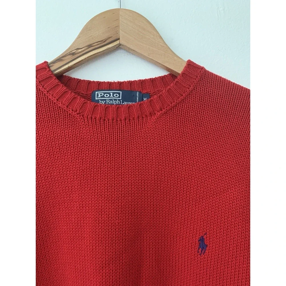 Polo Ralph Lauren Red 100% Cotton Sweater Pullover Crew Neck Prep Ivy Timeless